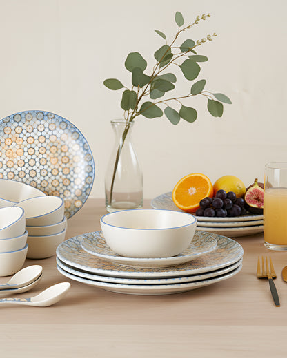 Pixel Collection Svara Fine Porcelain Dinnerware Set of 20 Pcs – Elegant Floral Mosaic Ceramic Tableware