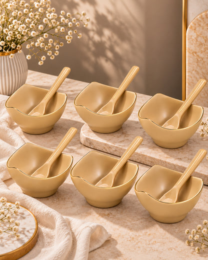 Bloom Vegas Fine Porcelain Dessert Set with Gold Detailing - Set of 6
