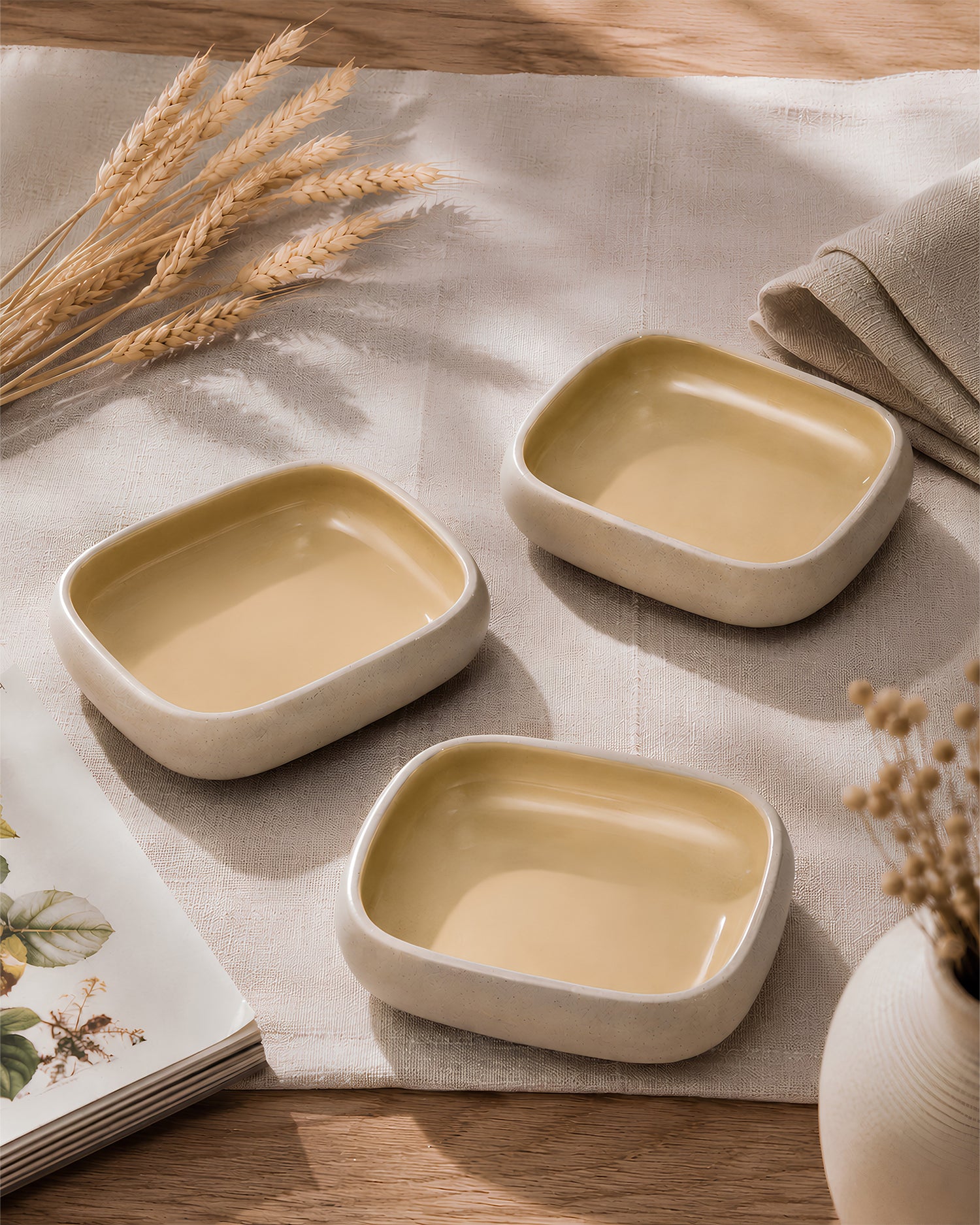 Earthen Soul Recta Set | 3 Rectangle Bowls | Earth Porcelain