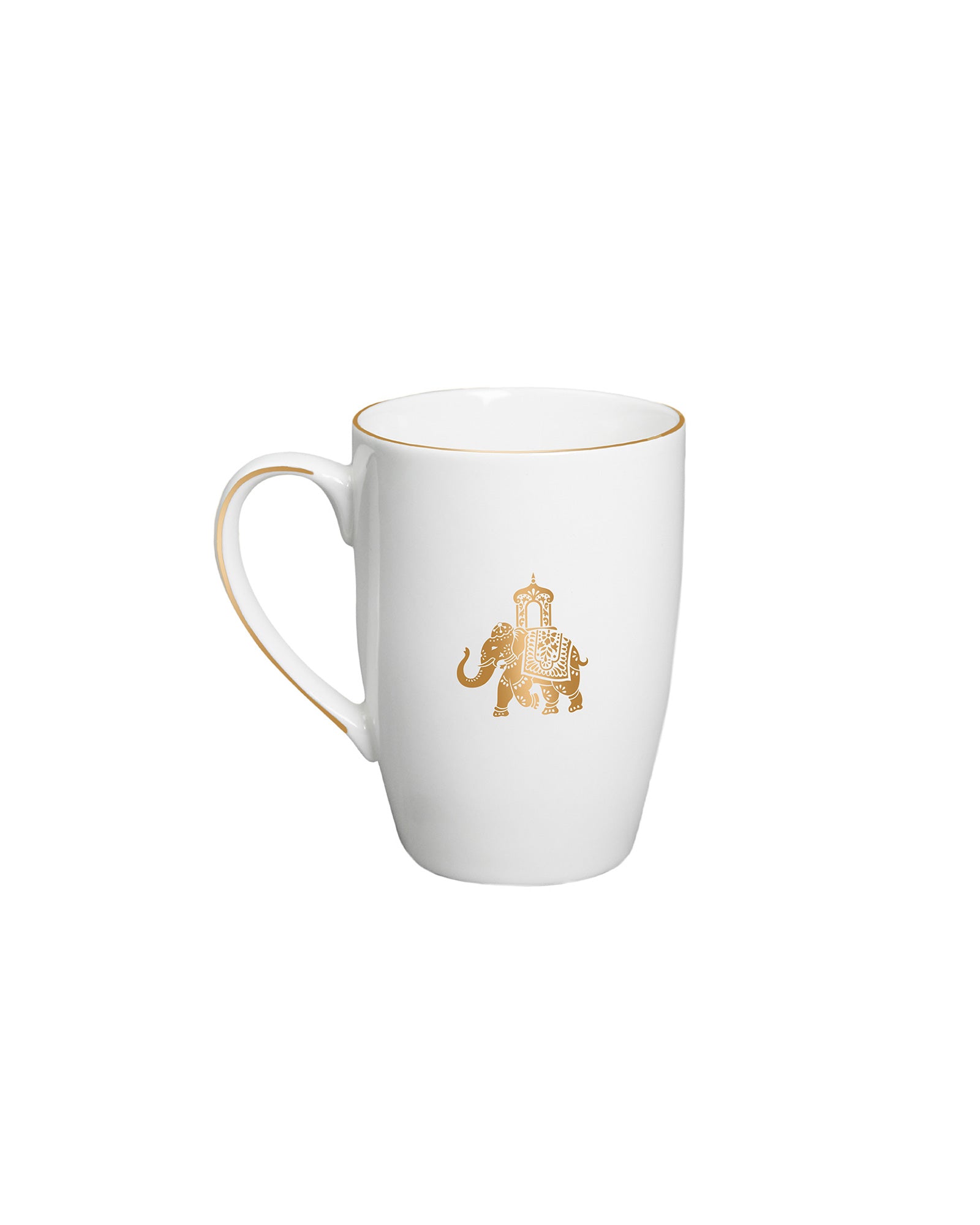 Gold || Vola Gaj Mugs Set of 2 | 230 ml Porcelain Coffee Mugs with Elephant Design