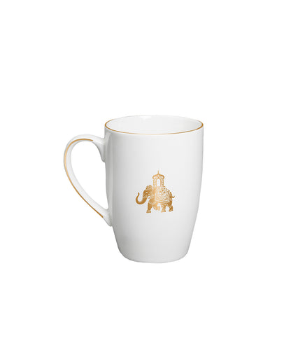 Gold || Vola Gaj Mugs Set of 2 | 230 ml Porcelain Coffee Mugs with Elephant Design