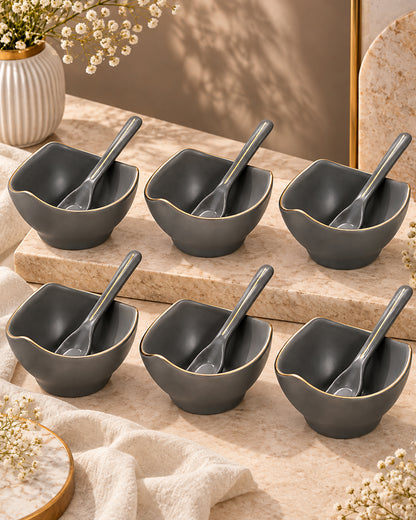 Bloom Vegas Fine Porcelain Dessert Set with Gold Detailing - Set of 6