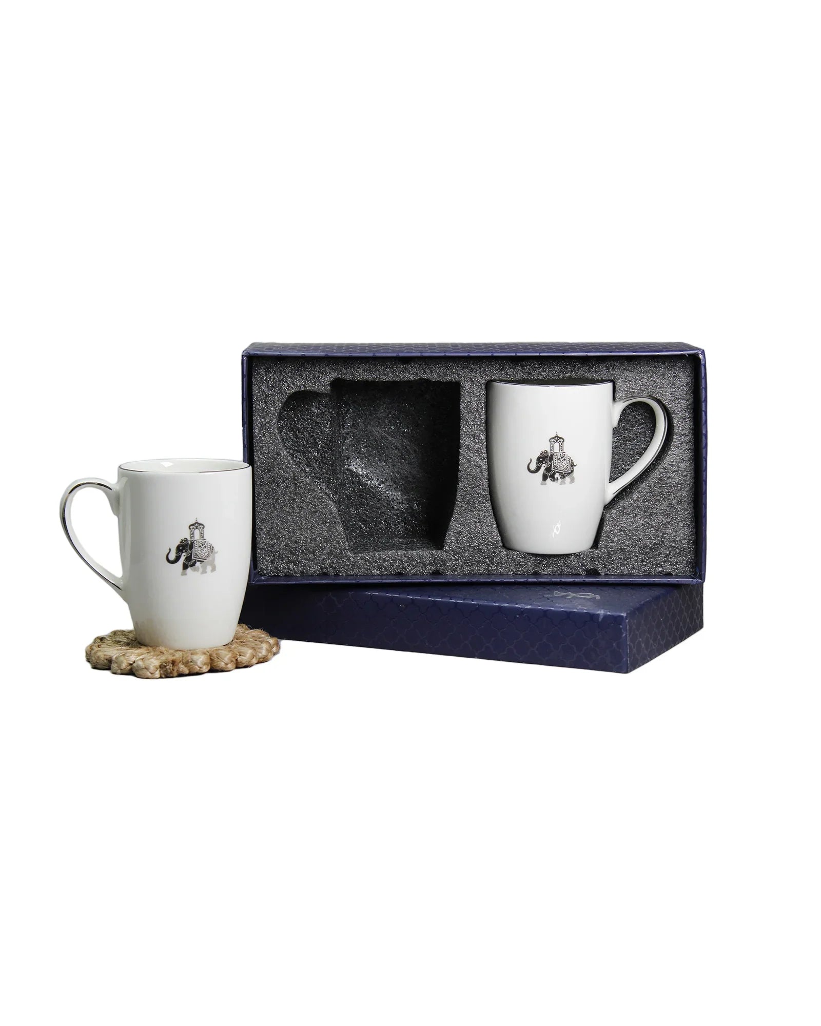 Gaj Mugs Set of 2 – 230 ml Fine Porcelain Coffee Mugs with Elephant Design - Vola Global
