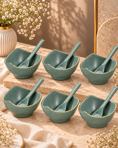 Bloom Vegas Fine Porcelain Dessert Set with Gold Detailing - Set of 6