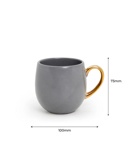 PEBBLE GREY / Set of 6 * 180ml || Bloom luxurious Tea Mug | Golden handle