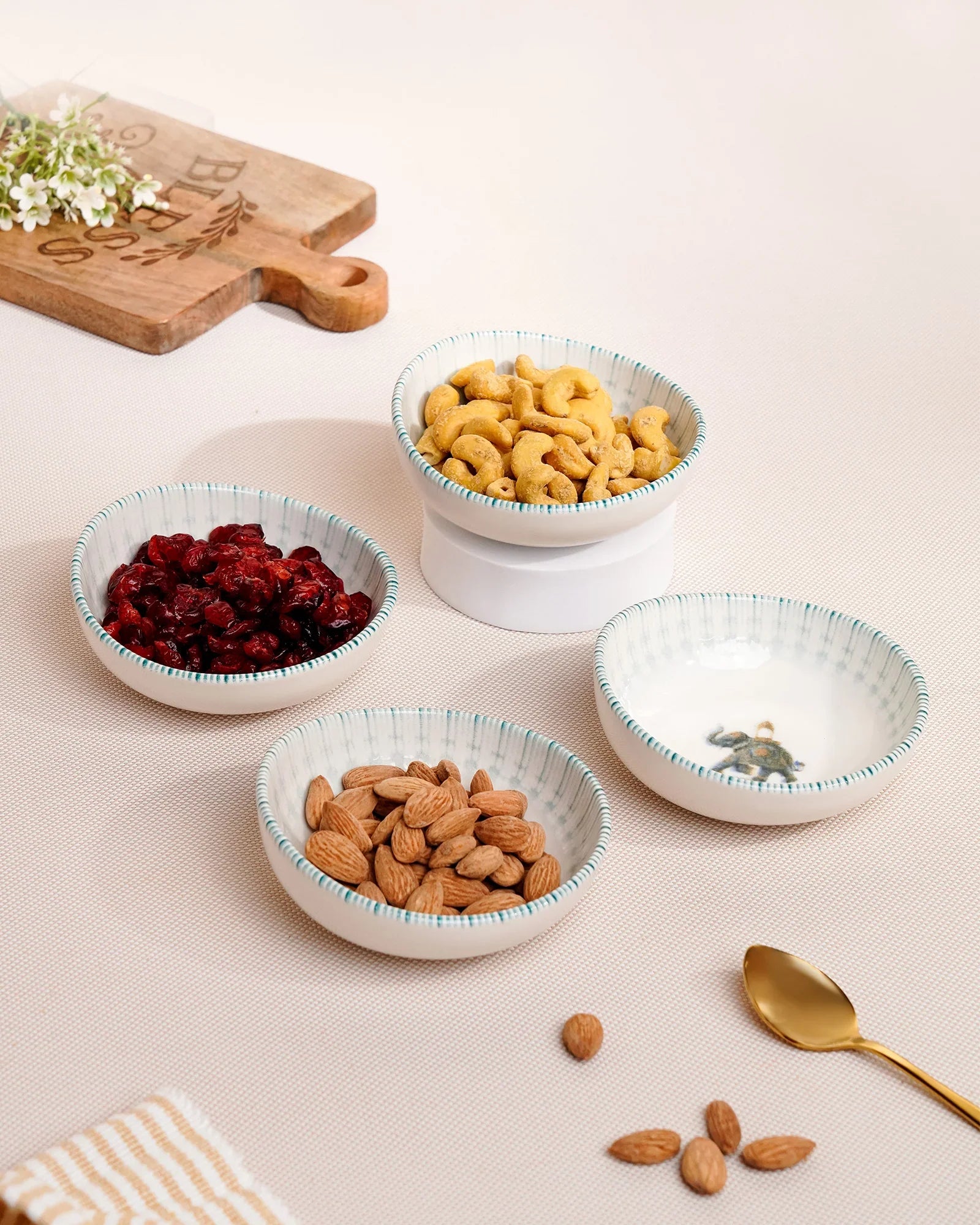 Pixel Round Elevated Fine Porcelain Bowl – 12 cm Designer Snack &amp; Side Bowl Set of 4 - Vola Global