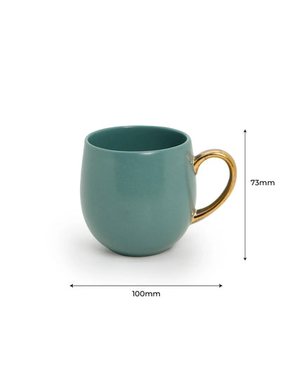 VIRIDIAN GREEN / Set of 2 * 180ml || Bloom luxurious Tea Mug | Golden handle