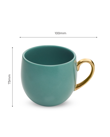 VIRIDIAN GREEN / Set of 2 * 220ml || Bloom luxurious Tea Mug | Golden handle