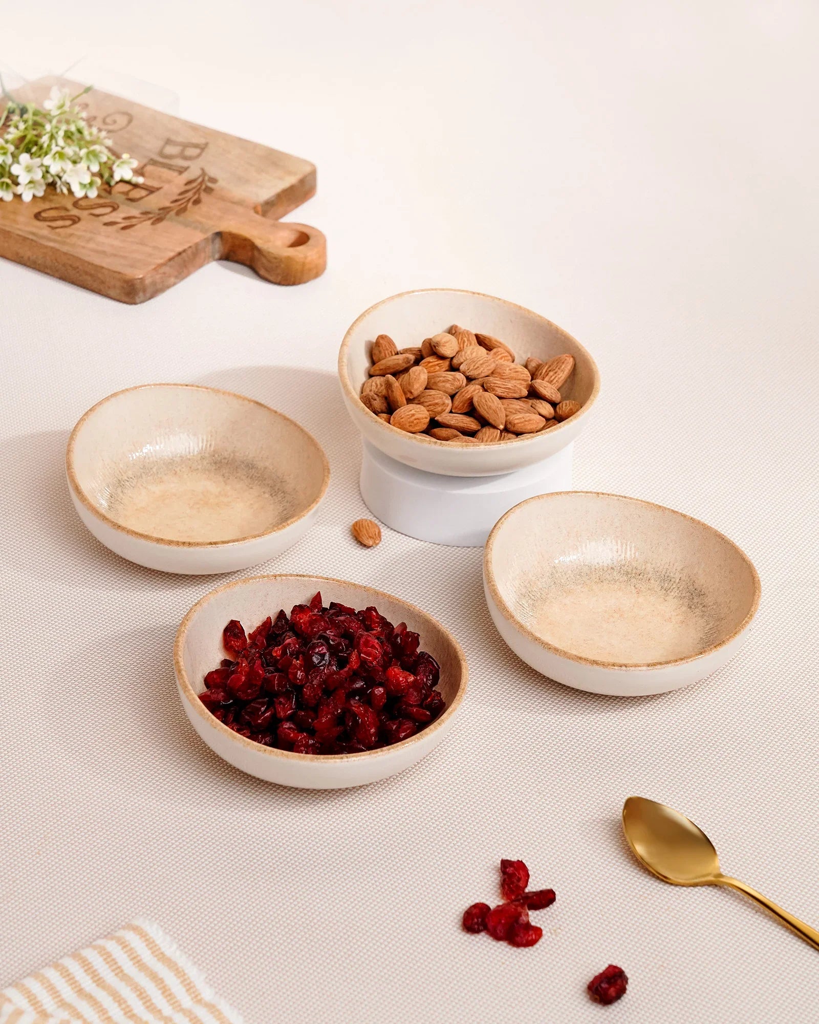 Pixel Round Elevated Fine Porcelain Bowl – 12 cm Designer Snack &amp; Side Bowl Set of 4 - Vola Global