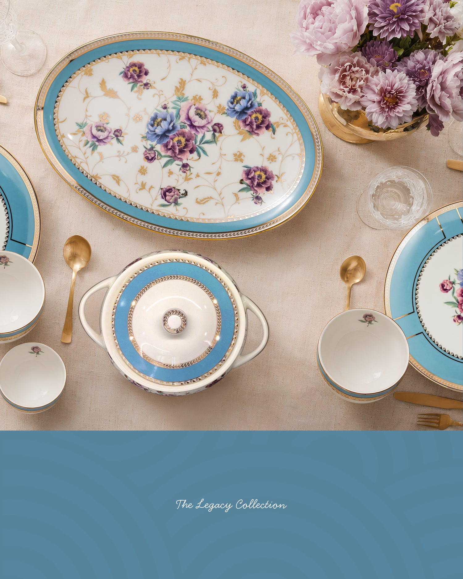 Peony 35-Pc Porcelain Dinner Set | 24K Gold Legacy Edition