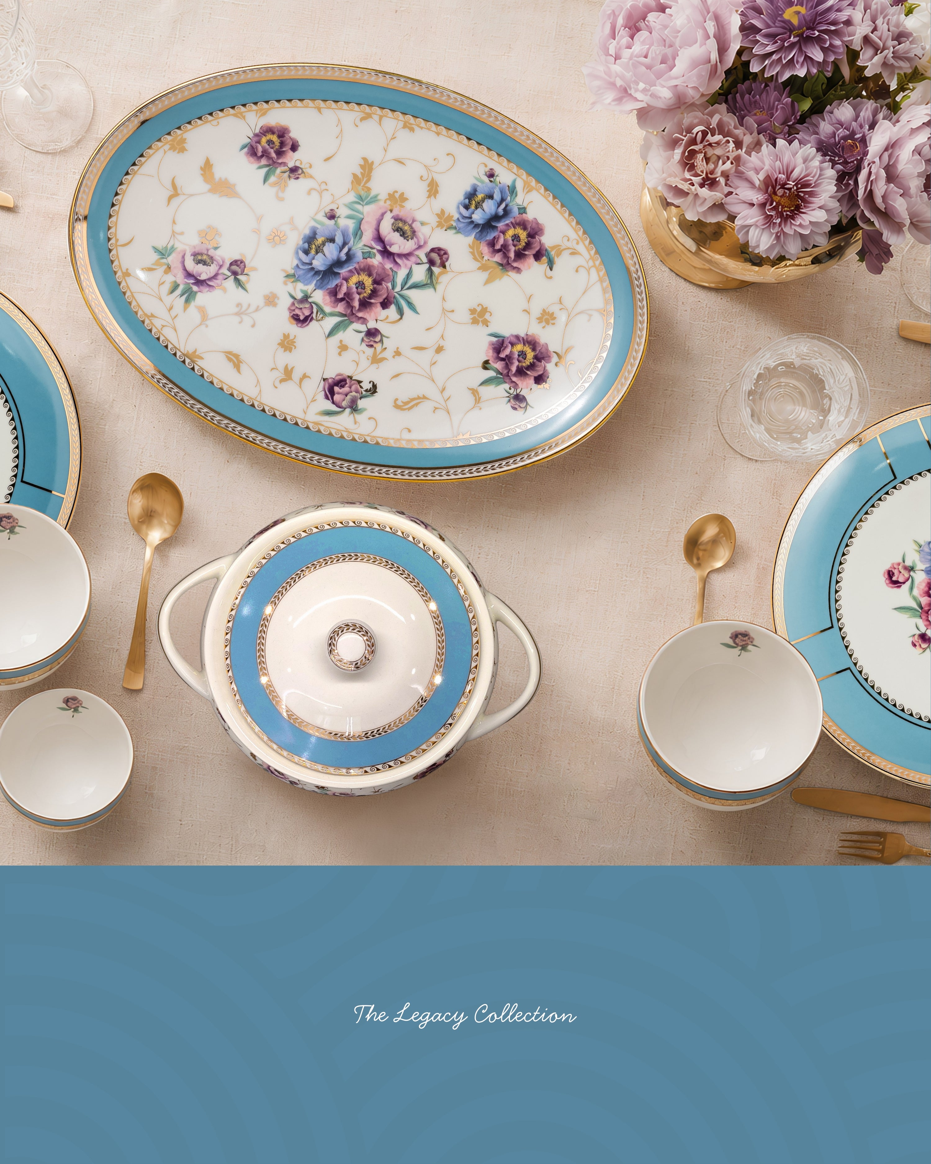 Peony 35-Pc Porcelain Dinner Set | 24K Gold Legacy Edition
