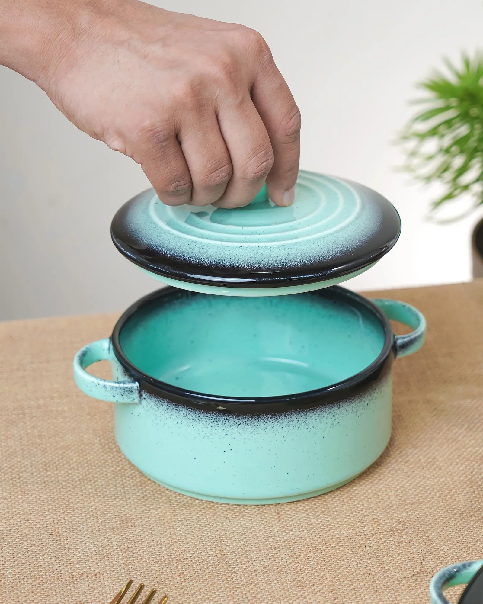 Prisma Fine Porcelain Round Casserole Set with Lids (10 cm, 12 cm &amp; 14 cm) – Mint Green Cook &amp; Serve - Vola Global
