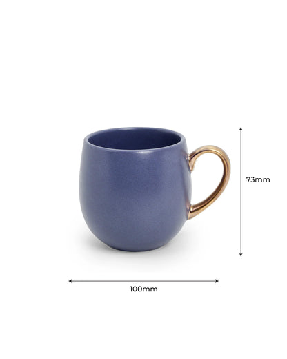 OPAQUE BLUE / Set of 6 * 180ml || Bloom luxurious Tea Mug | Golden handle