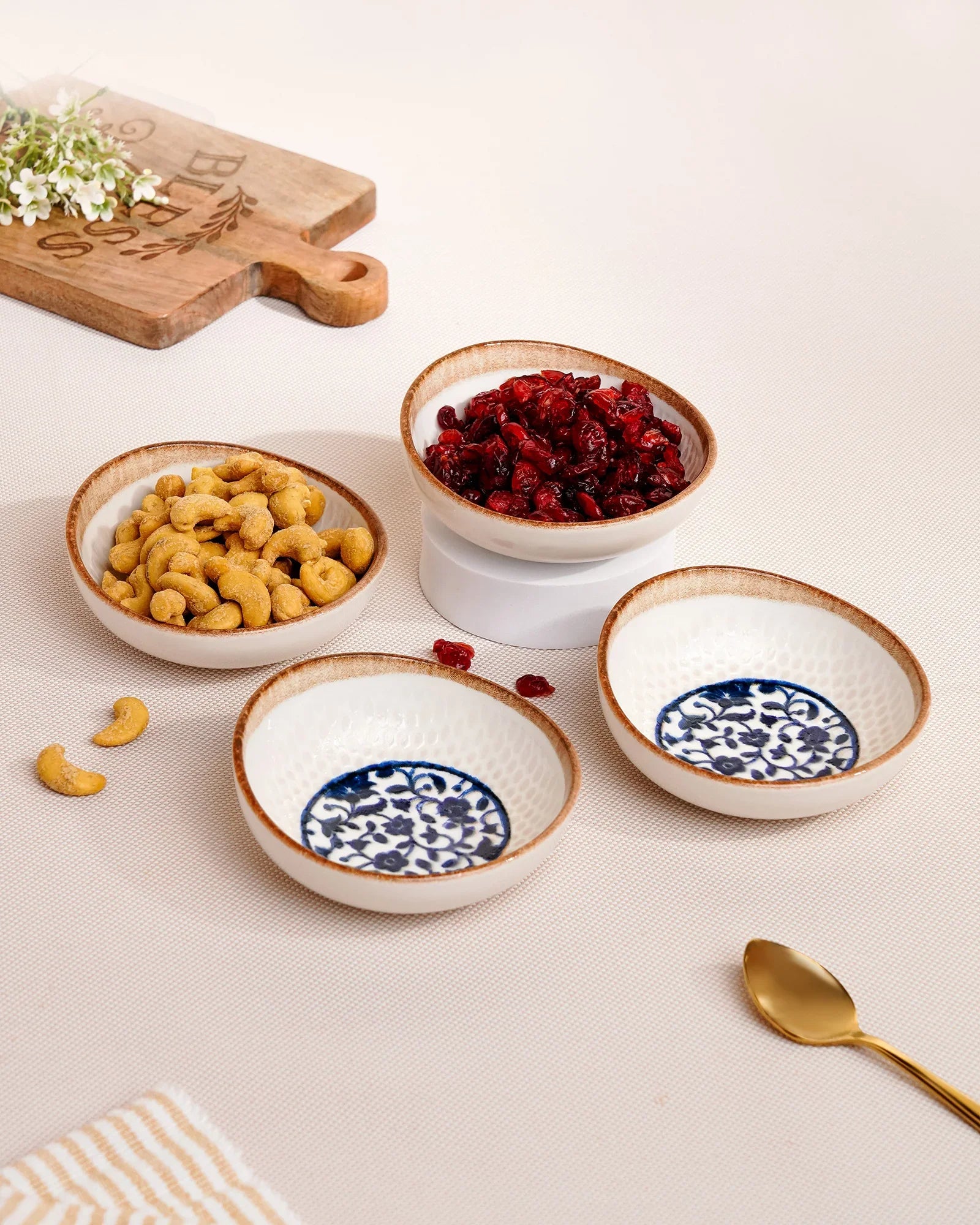 Pixel Round Elevated Fine Porcelain Bowl – 12 cm Designer Snack &amp; Side Bowl Set of 4 - Vola Global