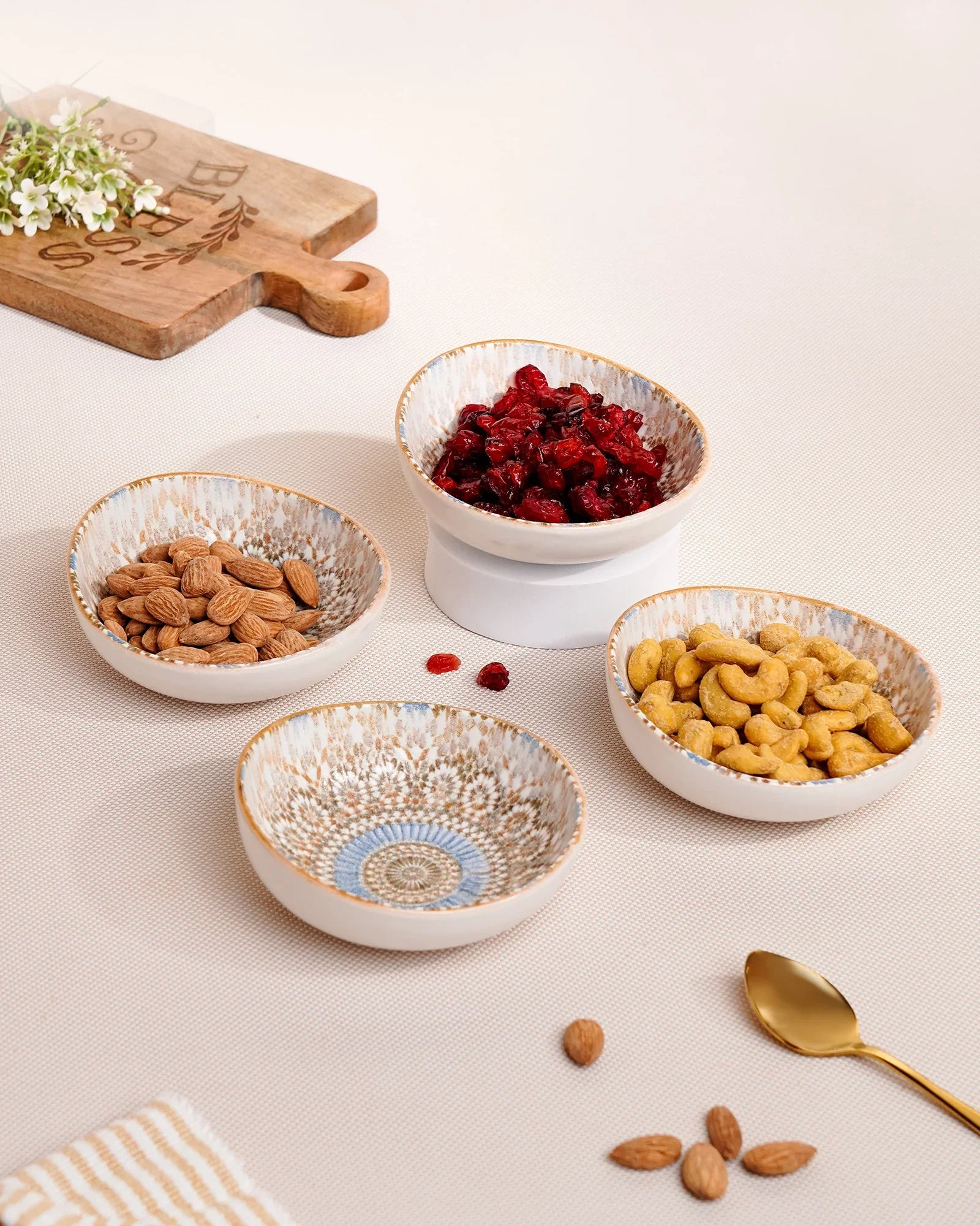 Pixel Round Elevated Fine Porcelain Bowl – 12 cm Designer Snack &amp; Side Bowl Set of 4 - Vola Global