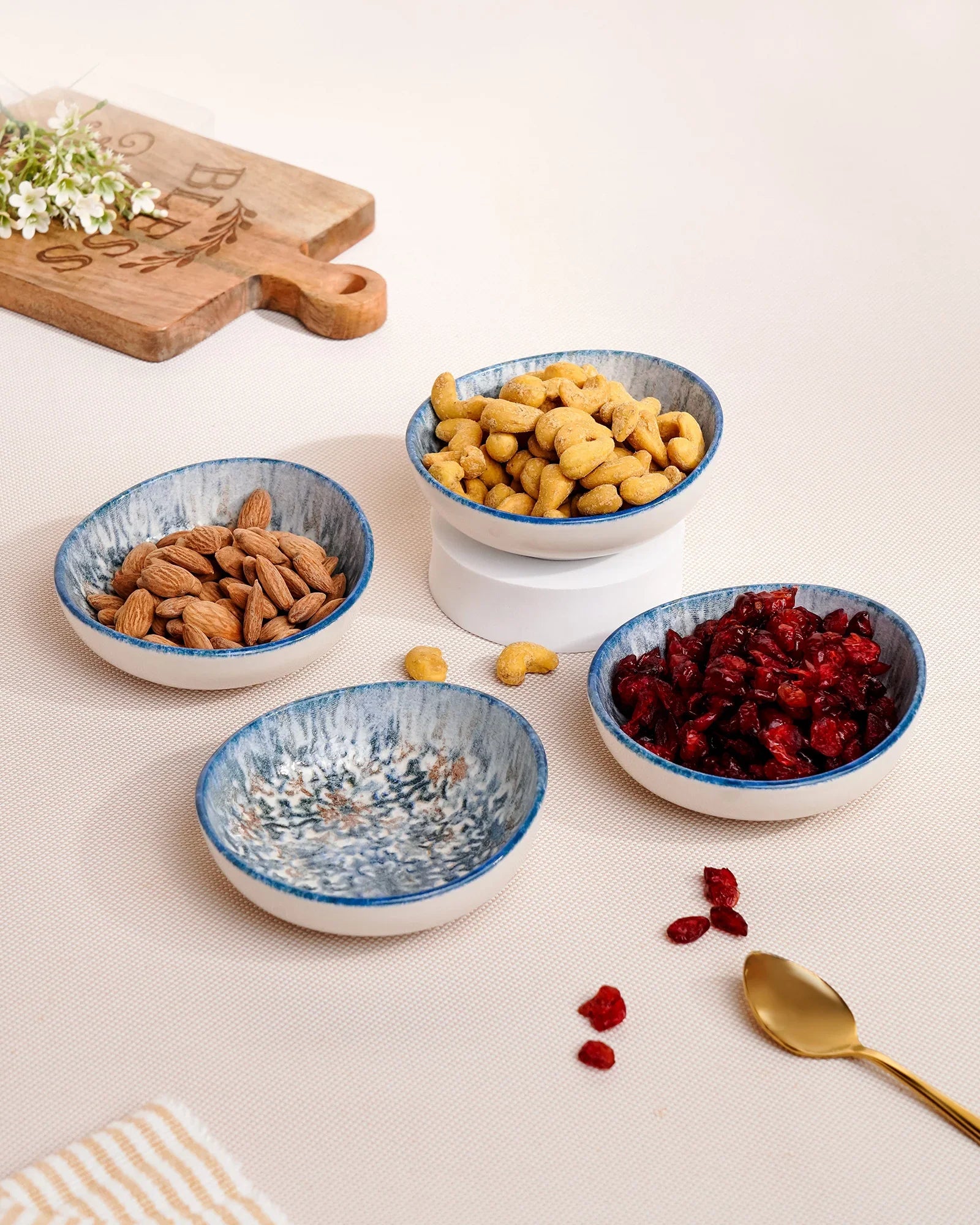 Pixel Round Elevated Fine Porcelain Bowl – 12 cm Designer Snack &amp; Side Bowl Set of 4 - Vola Global