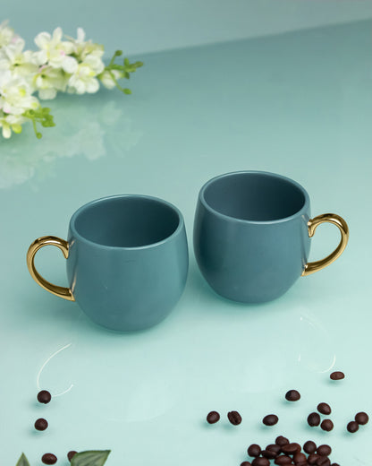 VIRIDIAN GREEN / Set of 2 * 220ml || Bloom luxurious Tea Mug | Golden handle