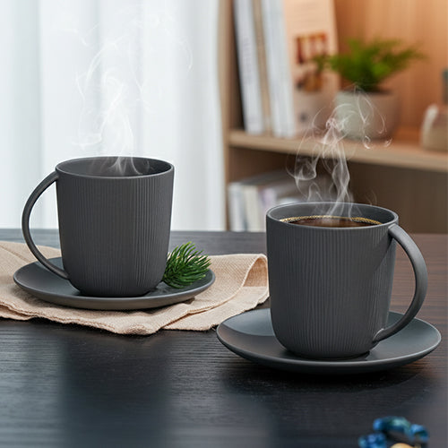 Vogue Conical Fine Porcelain Cup &amp; Saucer Set of 12 – Modern Tapered Design for Tea &amp; Coffee