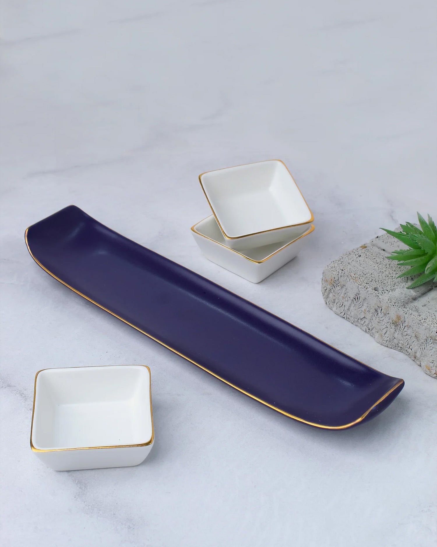 Opaque Blue || Bloom Vegas Soirée Combo Set of 4 - Elevate Your Gathering with Culinary Elegance