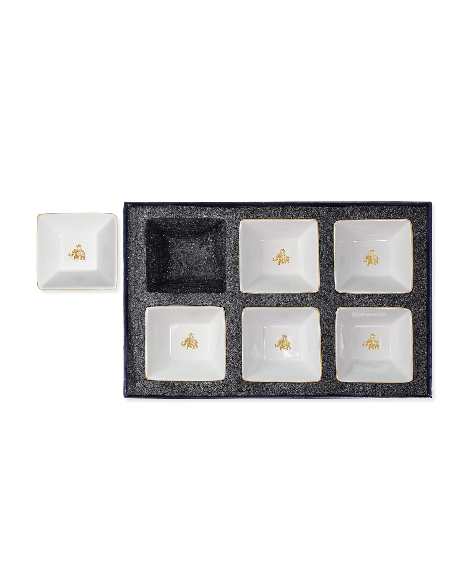 Gold || Vola Gaj Exquisite Edge Bowls – Set of 6 | Porcelain Bowls with Elephant Motif | Lead-Free | 100% Food Safe