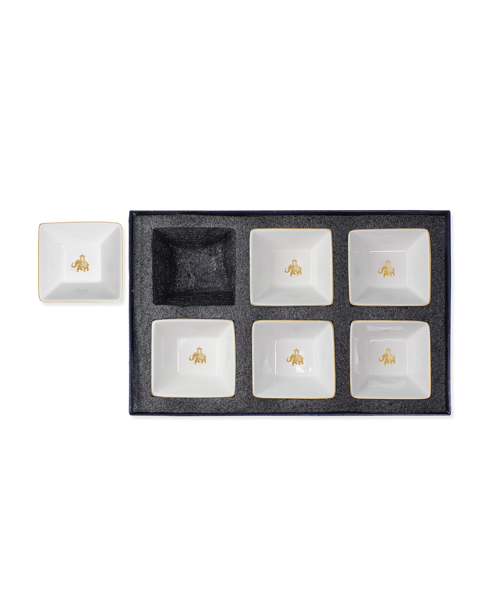 Gold || Vola Gaj Exquisite Edge Bowls – Set of 6 | Porcelain Bowls with Elephant Motif | Lead-Free | 100% Food Safe