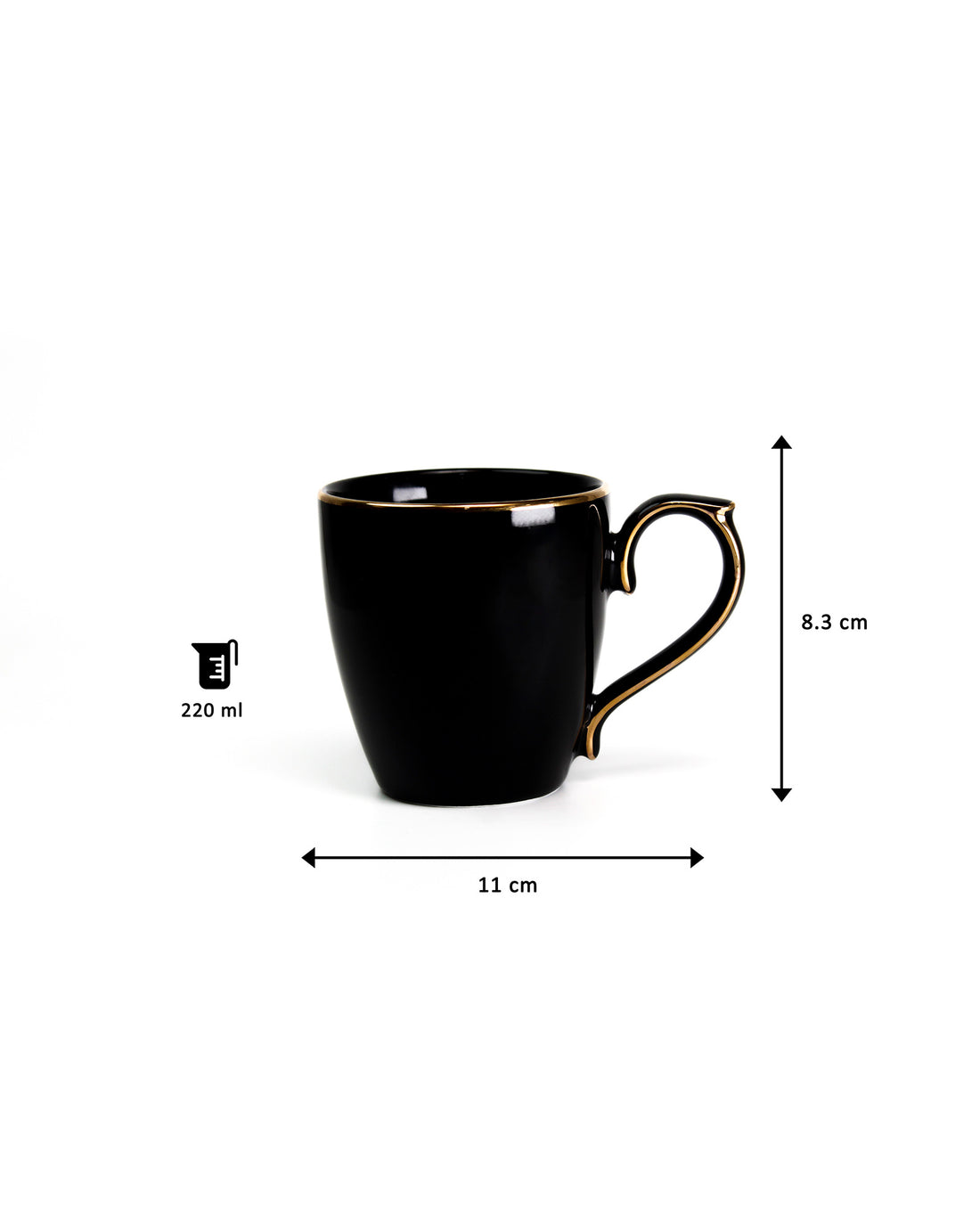BLACK / Single pc * 220ml || Allure Premium Porcelain Tea/Coffee Mug with Golden Rim| Multi color