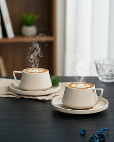 Vogue Elevated Fine Porcelain Cup &amp; Saucer Set of 12 – Elevated Base Design for Tea &amp; Coffee