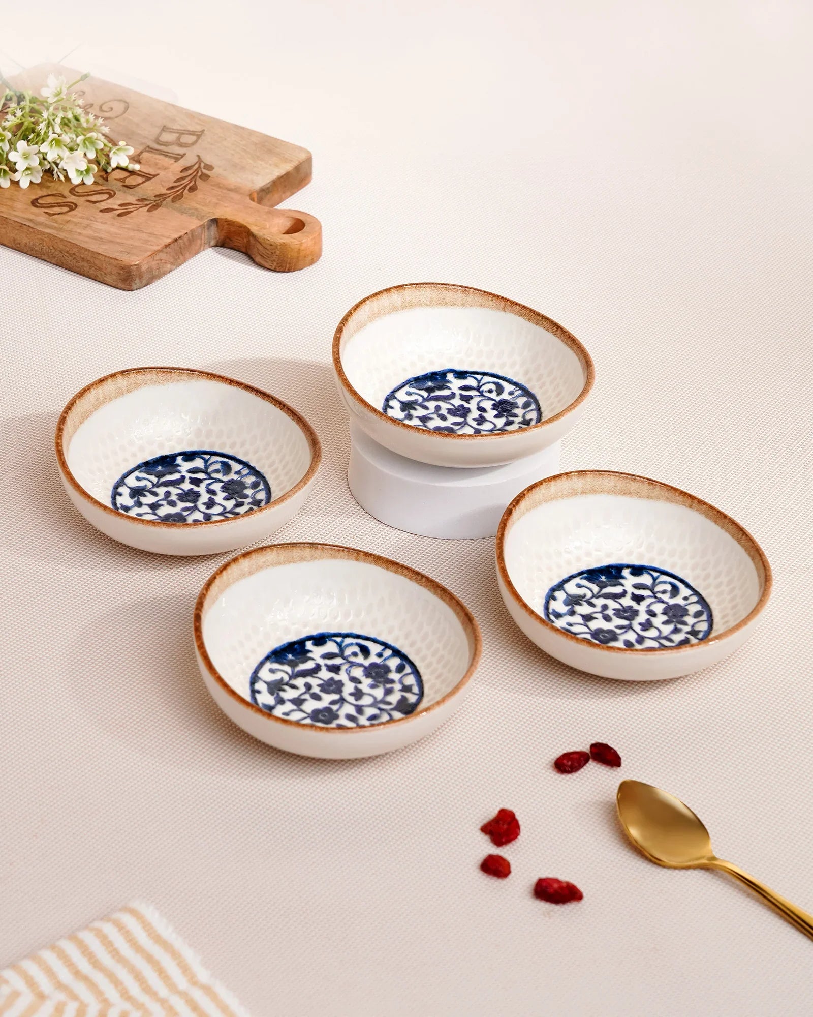 Pixel Round Elevated Fine Porcelain Bowl – 12 cm Designer Snack &amp; Side Bowl Set of 4 - Vola Global