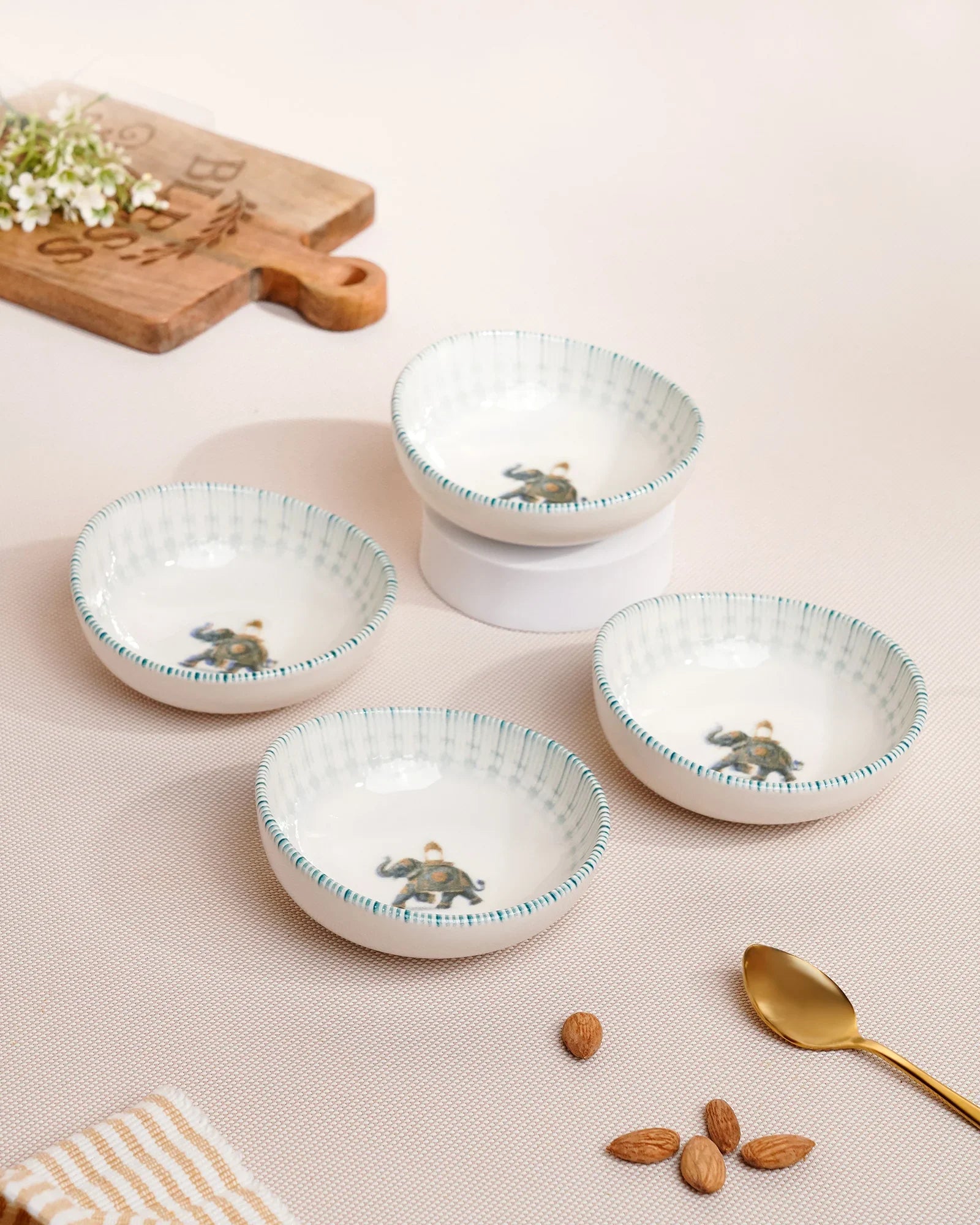Pixel Round Elevated Fine Porcelain Bowl – 12 cm Designer Snack &amp; Side Bowl Set of 4 - Vola Global
