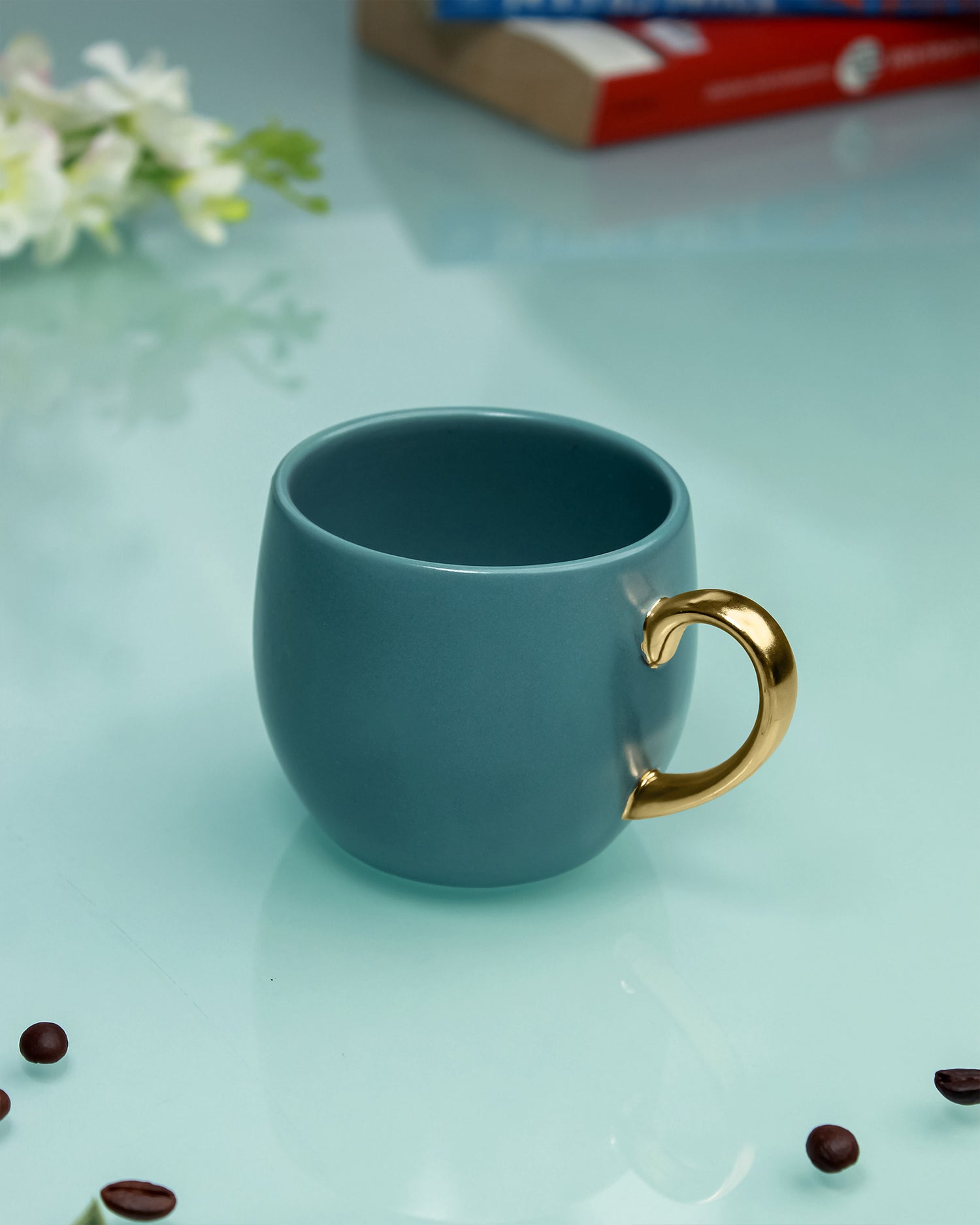 VIRIDIAN GREEN / Set of 2 * 220ml || Bloom luxurious Tea Mug | Golden handle