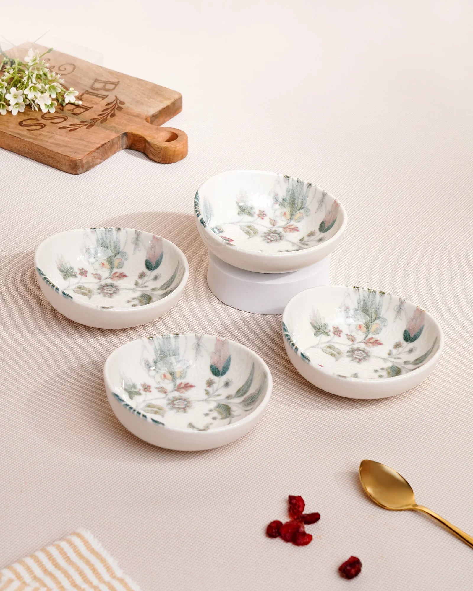 Pixel Round Elevated Fine Porcelain Bowl – 12 cm Designer Snack &amp; Side Bowl Set of 4 - Vola Global