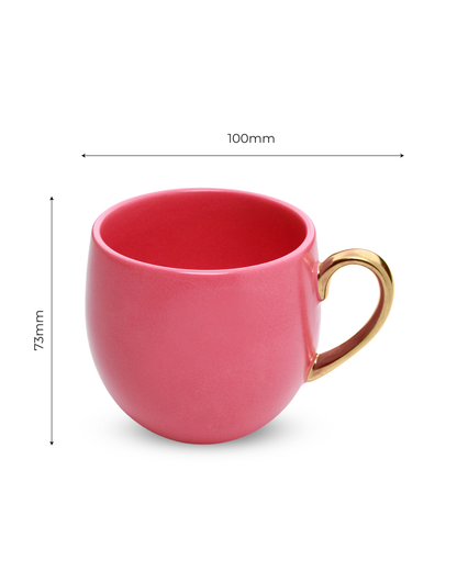 STRAWBERRY ICE / Set of 6 * 220ml || Bloom luxurious Tea Mug | Golden handle