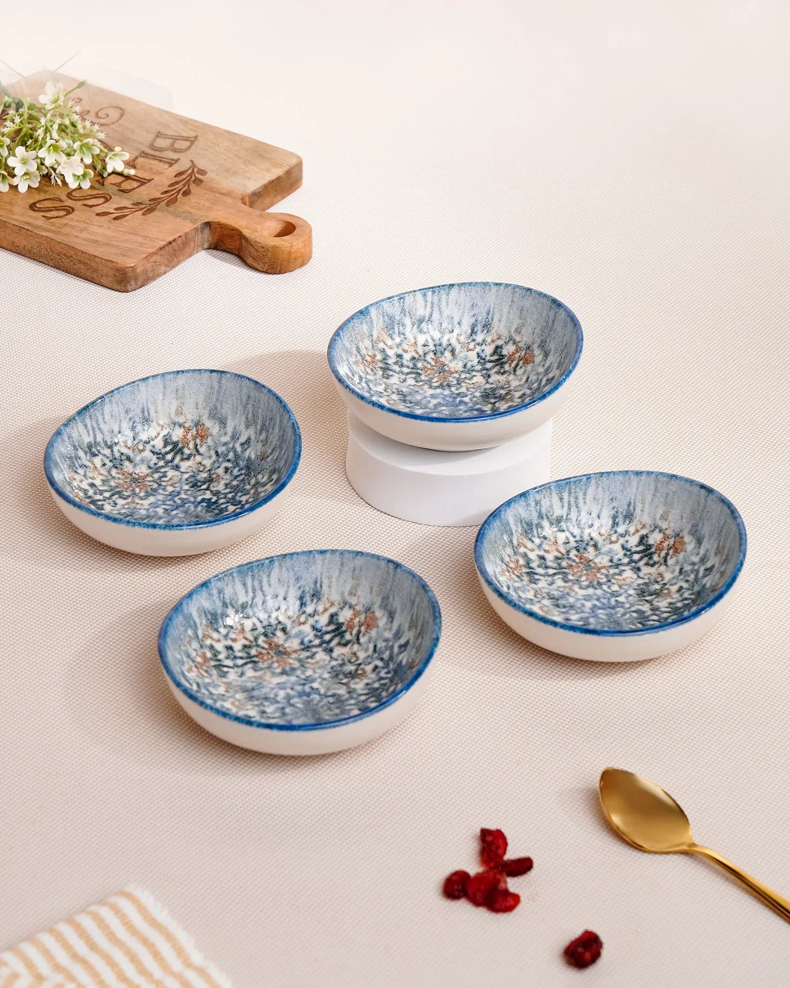 Pixel Round Elevated Fine Porcelain Bowl – 12 cm Designer Snack &amp; Side Bowl Set of 4 - Vola Global
