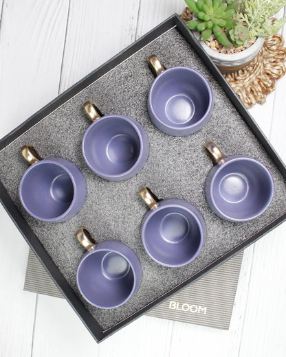 OPAQUE BLUE / Set of 6 * 180ml || Bloom luxurious Tea Mug | Golden handle