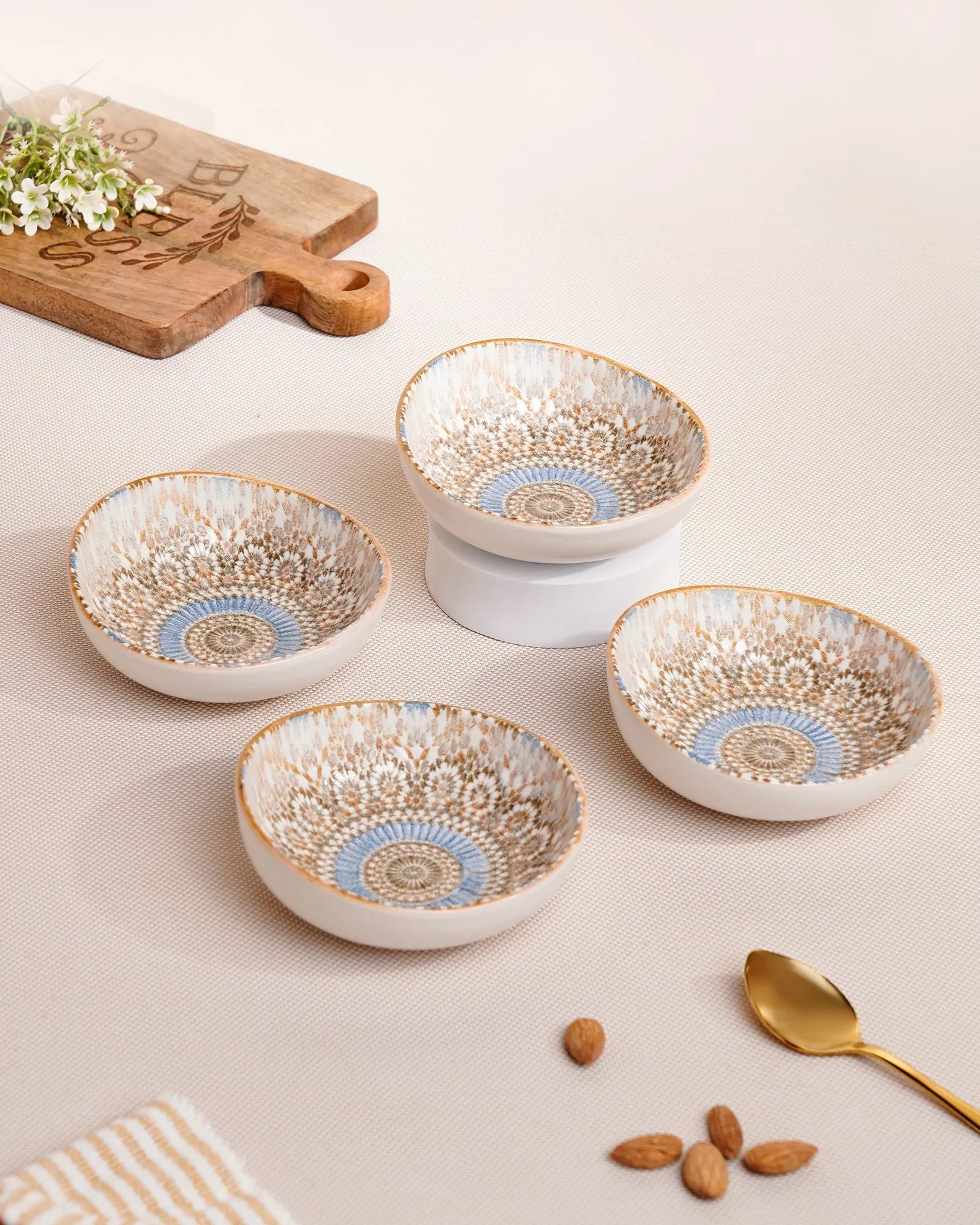 Pixel Round Elevated Fine Porcelain Bowl – 12 cm Designer Snack &amp; Side Bowl Set of 4 - Vola Global