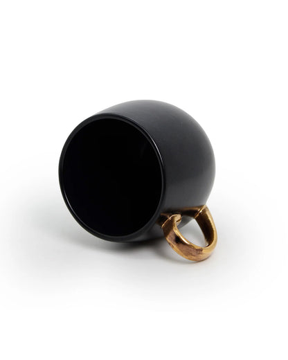 BLACK / Set of 2 * 180ml || Bloom luxurious Tea Mug | Golden handle