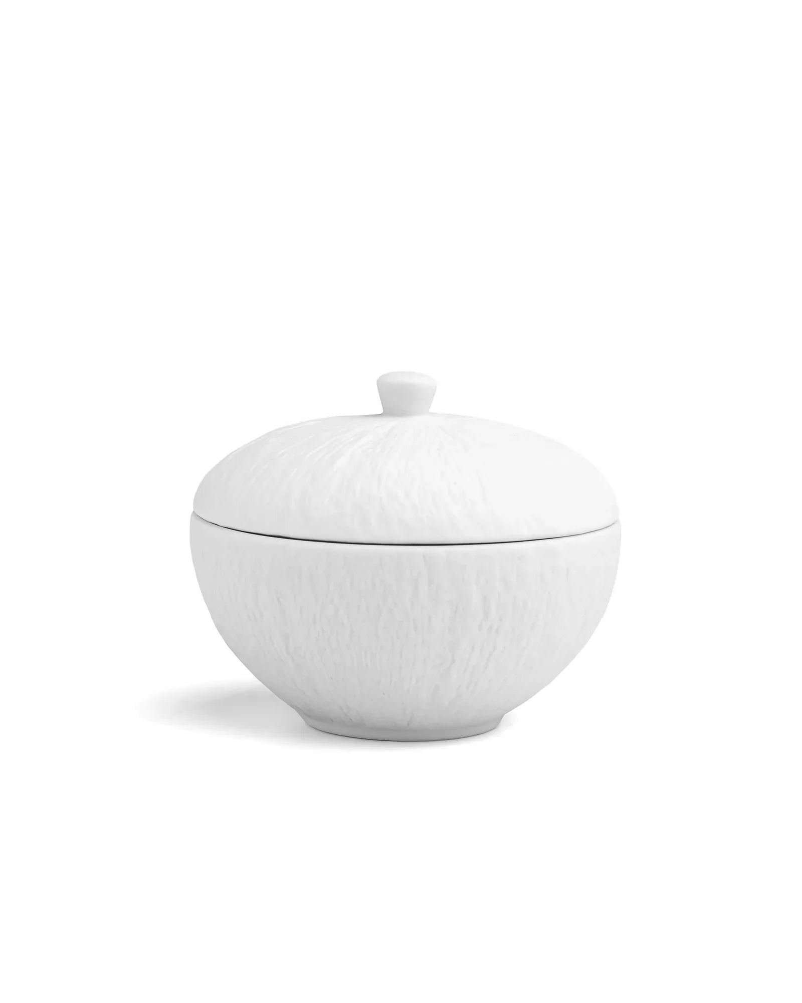 Premium white porcelain bowl with lid, textured finish, Vola Global crockery