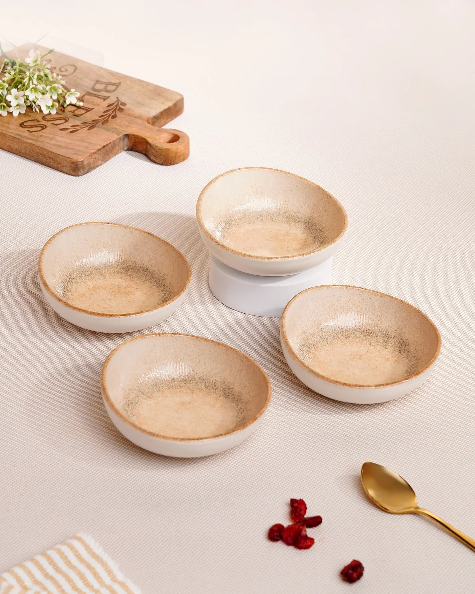 Pixel Round Elevated Fine Porcelain Bowl – 12 cm Designer Snack &amp; Side Bowl Set of 4 - Vola Global