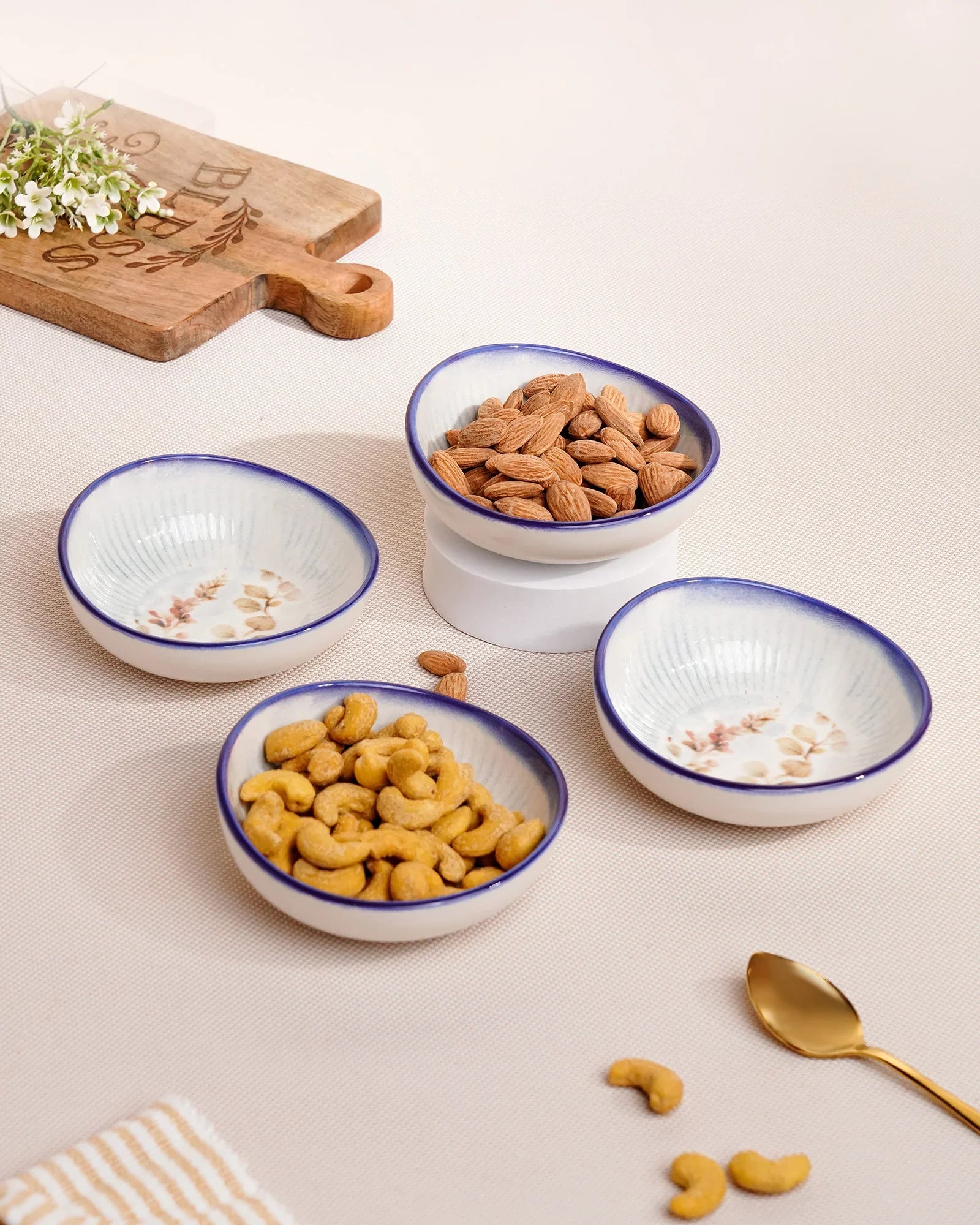 Pixel Round Elevated Fine Porcelain Bowl – 12 cm Designer Snack &amp; Side Bowl Set of 4 - Vola Global