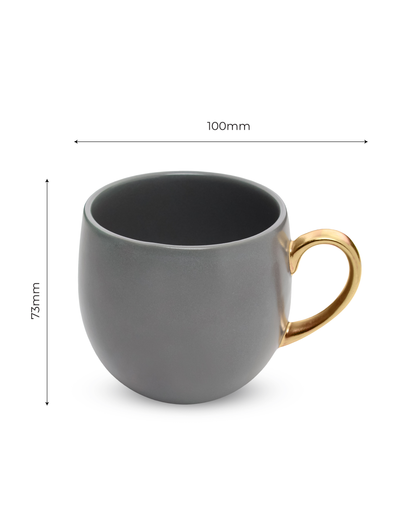 PEBBLE GREY / Set of 2 * 220ml || Bloom luxurious Tea Mug | Golden handle
