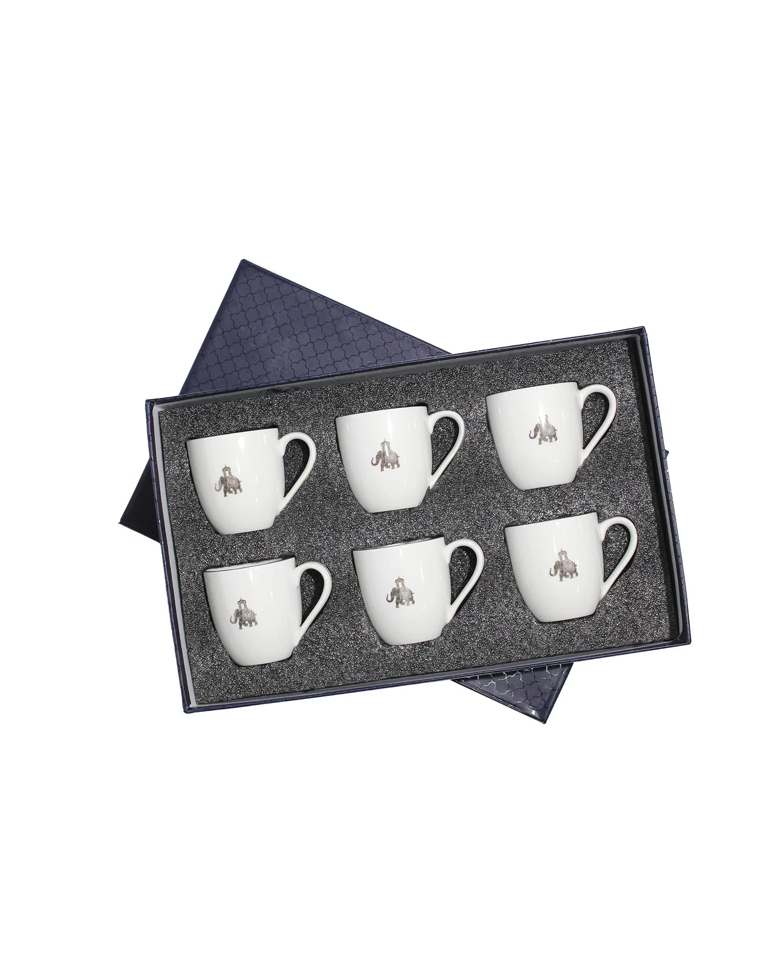 Gaj Mini Sip Cup Set of 6 – Fine Porcelain Cups with Elephant Motif - Vola Global