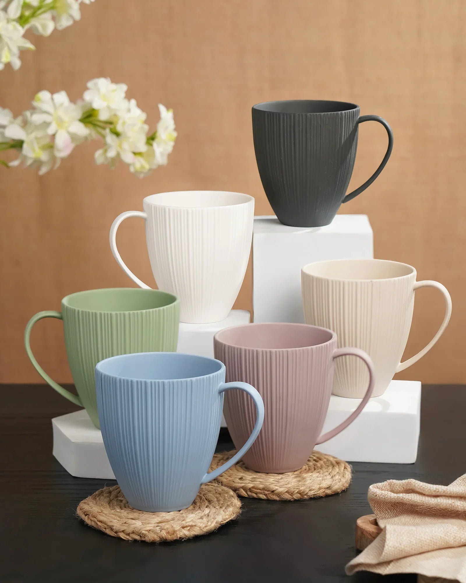 Vogue Diamond Fine Porcelain Mug Set of 2 – Faceted Mugs for Stylish Tea &amp; Coffee - Vola Global