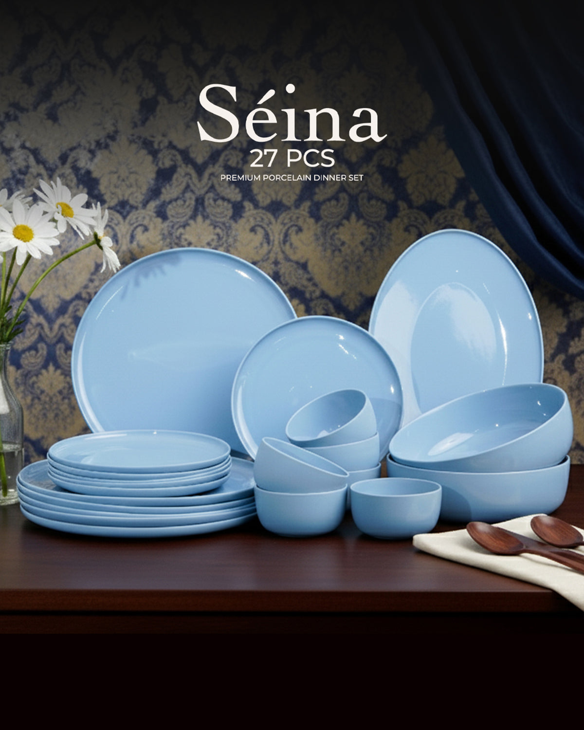 Seina 27-Pc Porcelain Dinner Set | Luxury Dinnerware
