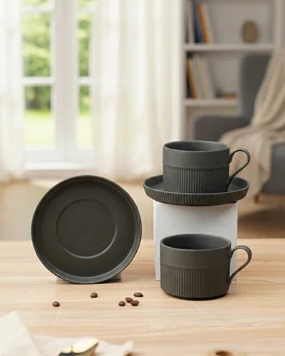 Vogue Stroke Cup &amp; Saucer Set of 4 (2 Cups &amp; 2 Saucers) | Brushstroke Design