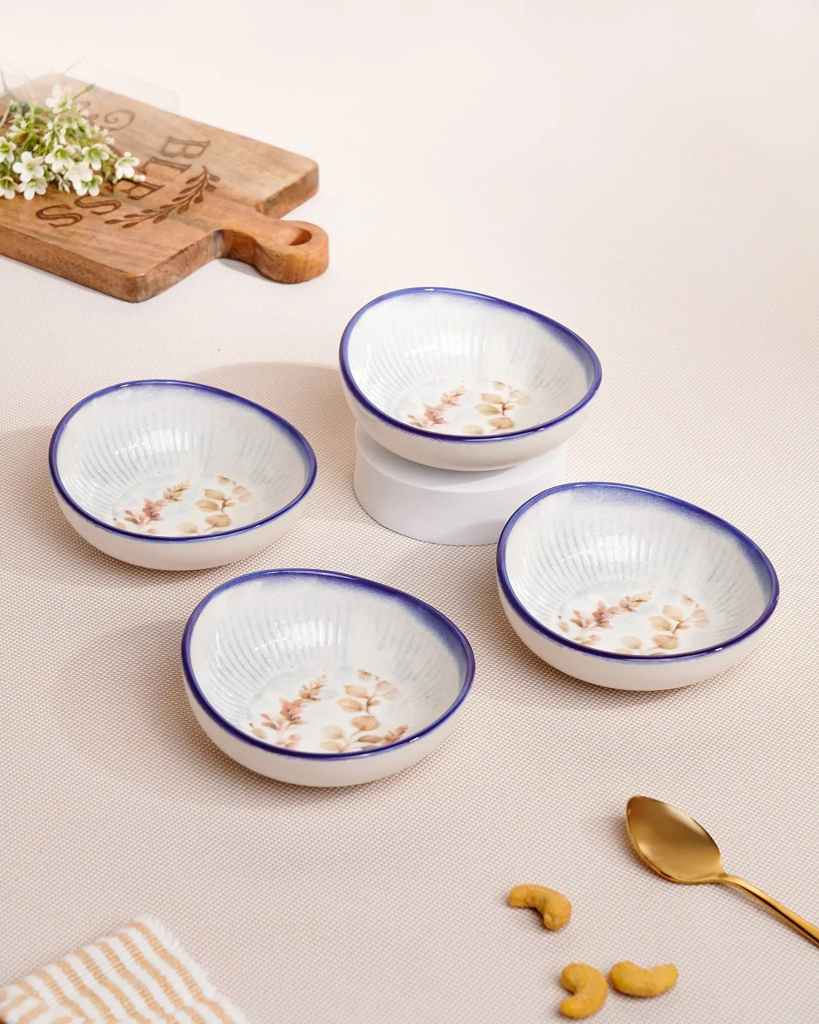 Pixel Round Elevated Fine Porcelain Bowl – 12 cm Designer Snack &amp; Side Bowl Set of 4 - Vola Global