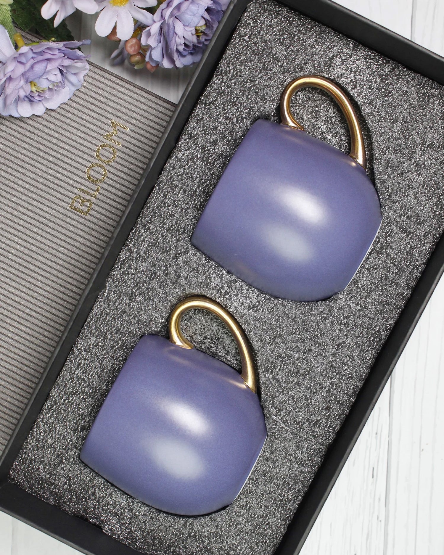 OPAQUE BLUE / Set of 2 * 180ml || Bloom luxurious Tea Mug | Golden handle