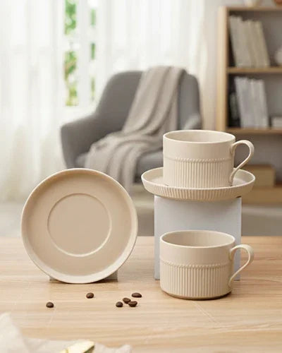Vogue Stroke Cup &amp; Saucer Set of 4 (2 Cups &amp; 2 Saucers) | Brushstroke Design