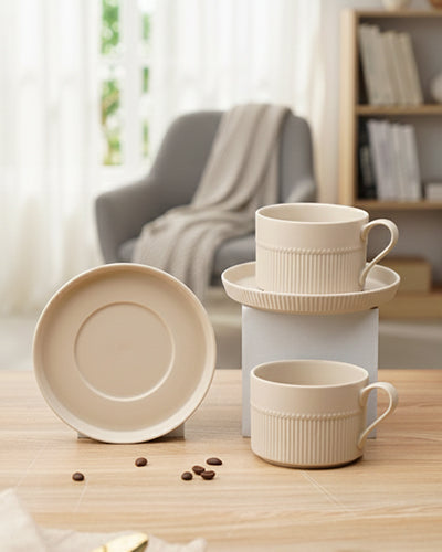 Vogue Stroke Fine Porcelain Cup &amp; Saucer Set of 12 – Artistic Brushstroke Design for Tea &amp; Coffee