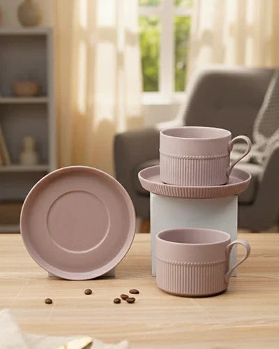 Vogue Stroke Cup &amp; Saucer Set of 4 (2 Cups &amp; 2 Saucers) | Brushstroke Design