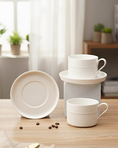 Vogue Stroke Fine Porcelain Cup &amp; Saucer Set of 12 – Artistic Brushstroke Design for Tea &amp; Coffee